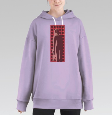 Женская фигура с длинными волосами застряли в жизни, Hoodie Long Oversize Fiolet