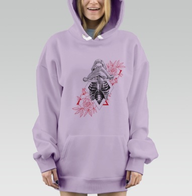 Женская грудная клетка скелет розы ярко красные, Hoodie Mjhigh Dig Mel, Fiolet, утепленная