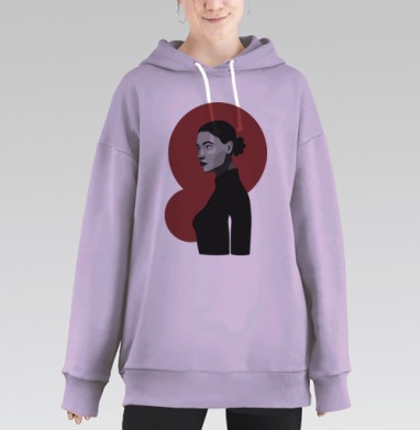 Женский профиль с бордовым кругом в минимализме, Hoodie Long Oversize Fiolet