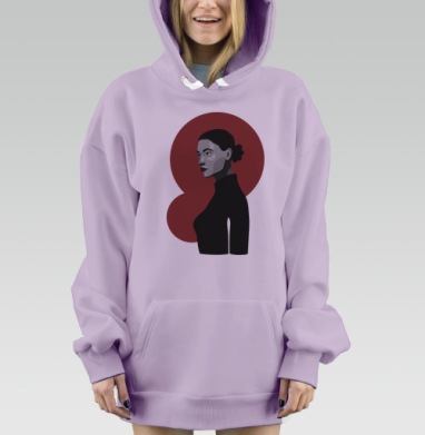 Женский профиль с бордовым кругом в минимализме, Hoodie Mjhigh Dig Mel, Fiolet, утепленная