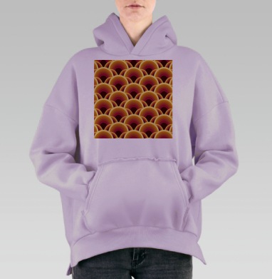 Геометрический паттерн с кругами и волнами в тёплых оттенках, Hoodie Oversize Fiolet, утепленная