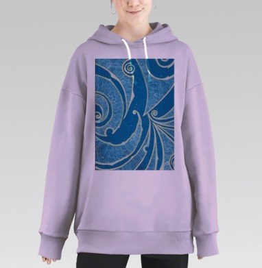 Глубокие волны синего океана с золотыми бликами, Hoodie Long Oversize Fiolet