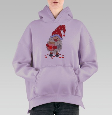 Гном с баночкой счастья и сердечками ко Дню всех влюблённых, Hoodie Oversize Fiolet, утепленная