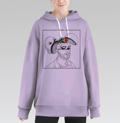 Голова с кубиком Рубика в разрезе разум шестигранная загадка, Hoodie Long Oversize Fiolet
