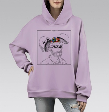 Голова с кубиком Рубика в разрезе разум шестигранная загадка, Hoodie Mono Fiolet, оверсайз, утепленная