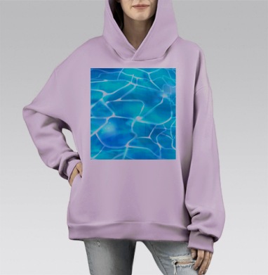 Голубая вода отражение света движения в бассейне, Hoodie Mono Fiolet, оверсайз, утепленная