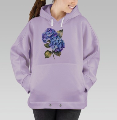Голубой и фиолетовый букет с зелёными листьями гортензии, Hoodie Oversize Fiolet