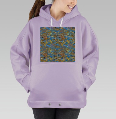 Голубые жёлтые коричневые абстракции насыщенные цвета, Hoodie Oversize Fiolet