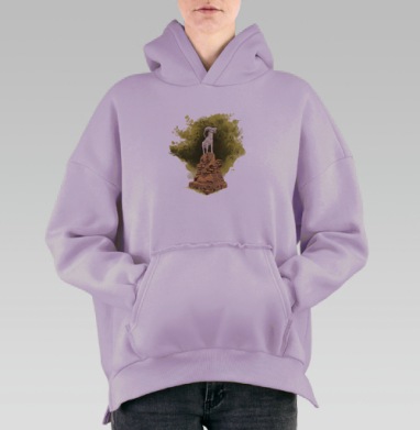 Горный козел на скале под желтым деревом парк Ривьера Сочи, Hoodie Oversize Fiolet, утепленная