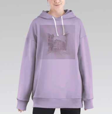 Классический карандашный рисунок городского пейзажа, Hoodie Long Oversize Fiolet