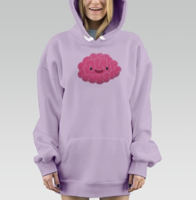 Милый розовый мозг в мультяшном стиле, Hoodie Mjhigh Dig Mel, Fiolet, утепленная