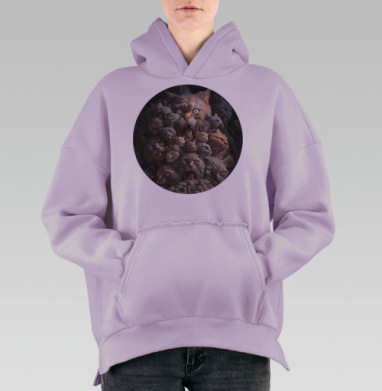 Эпическая композиция голов кошек в мрачном стиле, Hoodie Oversize Fiolet, утепленная