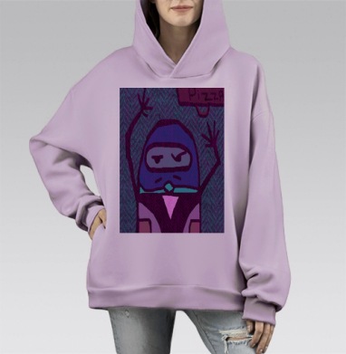 Ироничный капюшон персонаж протест pizza, Hoodie Mono Fiolet, оверсайз, утепленная