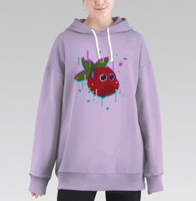 Испуганная ягода в цифровых помехах ягода в цифровых помехах, Hoodie Long Oversize Fiolet