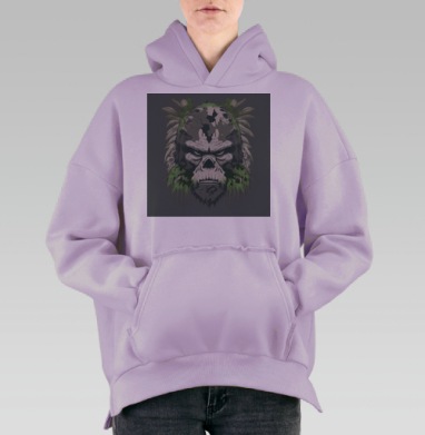 Мистический Горилла Арт с Листьями, Hoodie Oversize Fiolet, утепленная