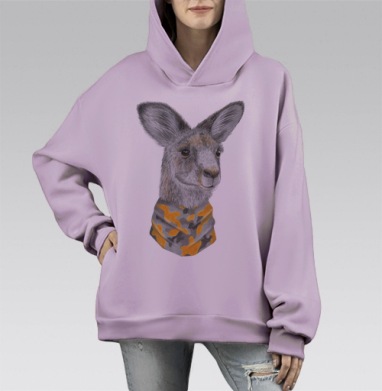 Кенгуру с камуфляжным шарфом символ поддержки и семьи, Hoodie Mono Fiolet, оверсайз, утепленная