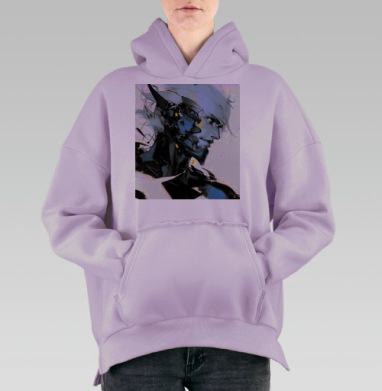 Кибернетическое слияние человека и робота в синих тонах, Hoodie Oversize Fiolet, утепленная