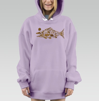 Механическая золотая рыба в стиле стимпанк, Hoodie Mjhigh Dig Mel, Fiolet, утепленная