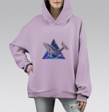 Кит в космосе бесконечность разума мира, Hoodie Mono Fiolet, оверсайз, утепленная