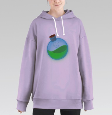 Колба с зеленой жидкостью и черепом на фоне, Hoodie Long Oversize Fiolet
