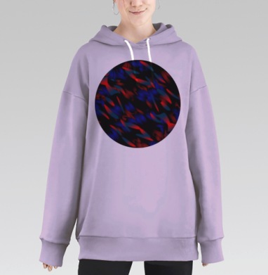 Контрастные блики красного и синего на центре абстракции, Hoodie Long Oversize Fiolet