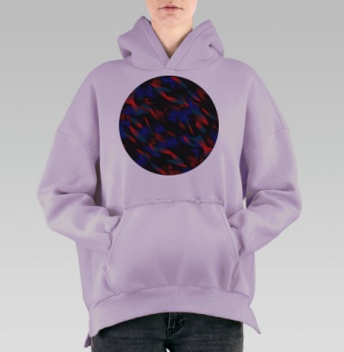 Контрастные блики красного и синего на центре абстракции, Hoodie Oversize Fiolet, утепленная