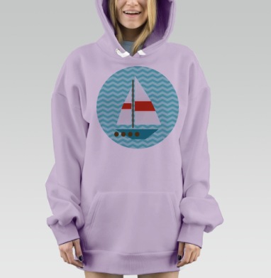 Паттерн с красными парусниками на бирюзовых волнах, Hoodie Mjhigh Dig Mel, Fiolet, утепленная