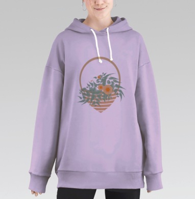 Корзина с растениями в приглушённых зелёных и песочных тонах, Hoodie Long Oversize Fiolet
