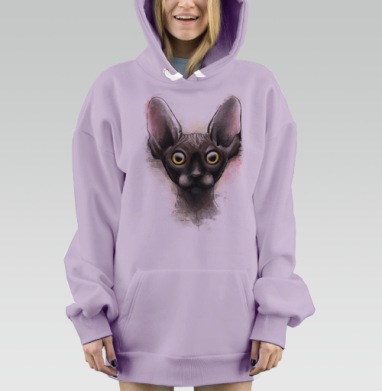Стильный портрет кошки сфинкс в винтажном стиле, Hoodie Mjhigh Dig Mel, Fiolet, утепленная