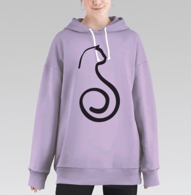 Минималистичный черный силуэт кошки декоративный, Hoodie Long Oversize Fiolet