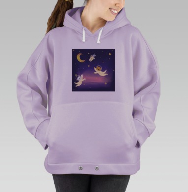Космические медведи заяц в невесомости ночного неба, Hoodie Oversize Fiolet