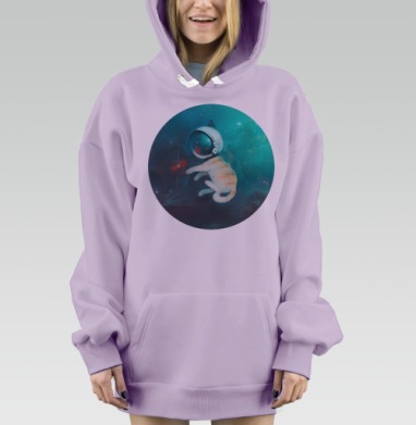 Кот в скафандре в космосе с красной рыбкой, Hoodie Mjhigh Dig Mel, Fiolet, утепленная
