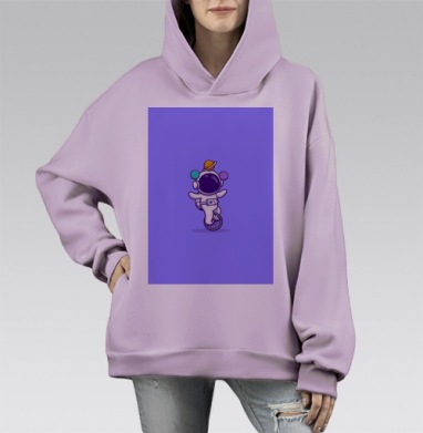 Космонавт на моноцикле с планетами Космос и баланс, Hoodie Mono Fiolet, оверсайз, утепленная