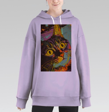 Кот Космос Вселенная Яркий Энергичный, Hoodie Long Oversize Fiolet