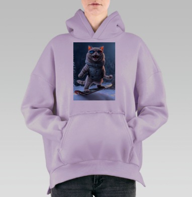 Кот серый сноубордист зимнее настроение стильные очки, Hoodie Oversize Fiolet, утепленная