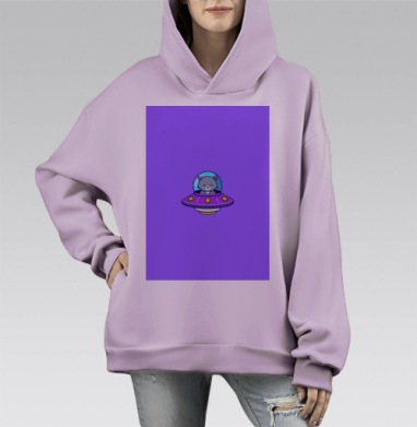 Кот в летающем блюдце в космосе кот в летающем блюдце, Hoodie Mono Fiolet, оверсайз, утепленная