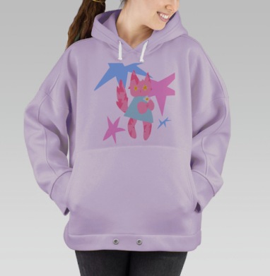 Котенок с цветочком приносит поддержку и вдохновение, Hoodie Oversize Fiolet
