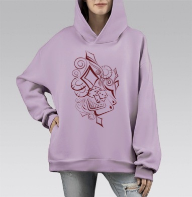 Стильный дизайн с костями и картой в бордовом цвете, Hoodie Mono Fiolet, оверсайз, утепленная