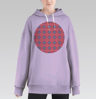 Красно синий узор с геометрическими мотивами и активным ритмом, Hoodie Long Oversize Fiolet