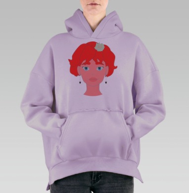 Красноволосая девушка с цветком нежная и современная, Hoodie Oversize Fiolet, утепленная