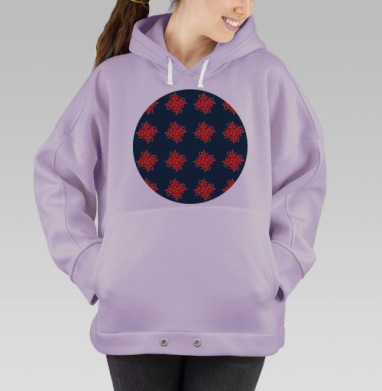 Красные цветы на синем фоне синий фоне, Hoodie Oversize Fiolet