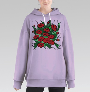 Красные маки на зелёном фоне нейрографика стиль, Hoodie Long Oversize Fiolet