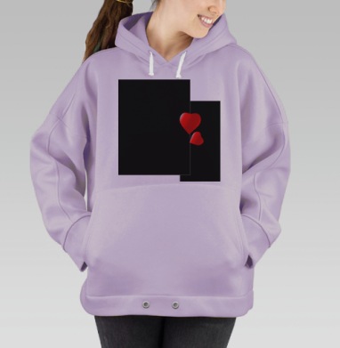 Красные сердца на черном фоне парят надписи, Hoodie Oversize Fiolet