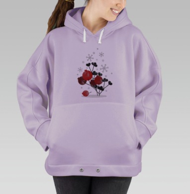 Красные ягоды ветви в зимние снежинки покоя, Hoodie Oversize Fiolet