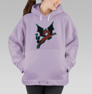 Красный дракон с черными крыльями летит в динамике, Hoodie Oversize Fiolet