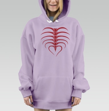 Красный позвоночник с ребрами в форме сердца на черном фоне, Hoodie Mjhigh Dig Mel, Fiolet, утепленная