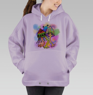 Красочные грибные существа идут абстракция в другом измерении, Hoodie Oversize Fiolet