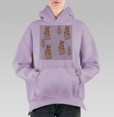 Кролики с чаем и любовью теплое настроение теплое настроение, Hoodie Oversize Fiolet, утепленная