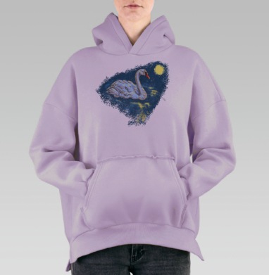 Лебедь при луне, Hoodie Oversize Fiolet, утепленная