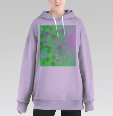 Легкие Бабочки Весенние Цветы Акварельные Находятся, Hoodie Long Oversize Fiolet